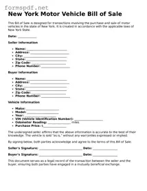 Free  Motor Vehicle Bill of Sale Form for New York