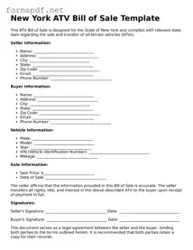 Free  ATV Bill of Sale Form for New York