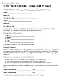 Free  Mobile Home Bill of Sale Form for New York