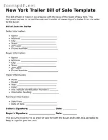 Free  Trailer Bill of Sale Form for New York