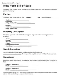 Free  Bill of Sale Form for New York