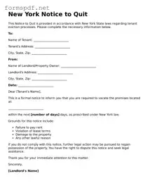Free  Notice to Quit Form for New York