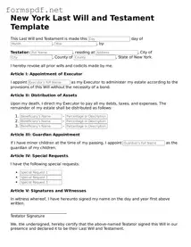 Free  Last Will and Testament Form for New York