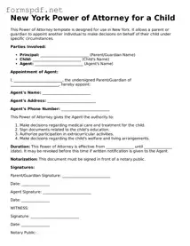 Free  Power of Attorney for a Child Form for New York