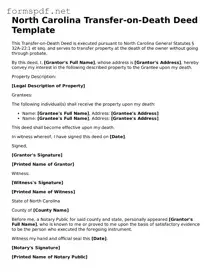 Free  Transfer-on-Death Deed Form for North Carolina