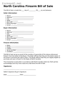 Free  Firearm Bill of Sale Form for North Carolina