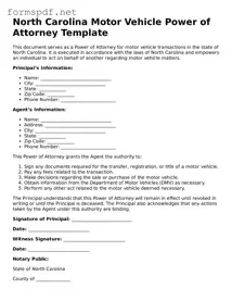 Free  Motor Vehicle Power of Attorney Form for North Carolina