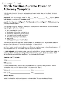 Free  Durable Power of Attorney Form for North Carolina
