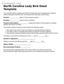 Free  Lady Bird Deed Form for North Carolina