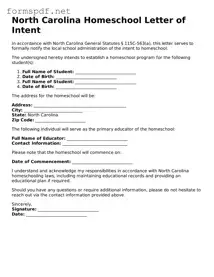 Free  Homeschool Letter of Intent Form for North Carolina