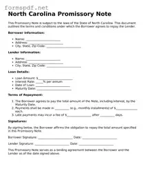 Free  Promissory Note Form for North Carolina