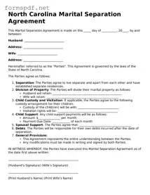 Free  Marital Separation Agreement Form for North Carolina
