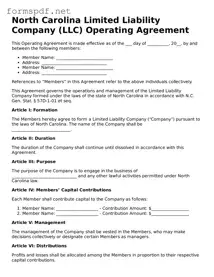 Free  Operating Agreement Form for North Carolina