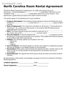 Free  Room Rental Agreement Form for North Carolina