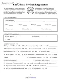 Free Boyfriend application form PDF Form