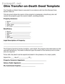 Free  Transfer-on-Death Deed Form for Ohio