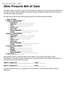 Free  Firearm Bill of Sale Form for Ohio