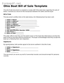 Free  Boat Bill of Sale Form for Ohio