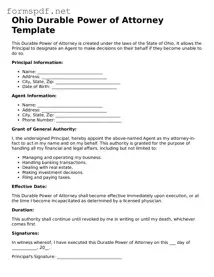 Free  Durable Power of Attorney Form for Ohio