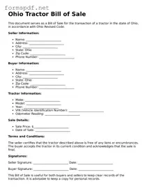 Free  Tractor Bill of Sale Form for Ohio