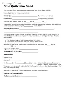 Free  Quitclaim Deed Form for Ohio