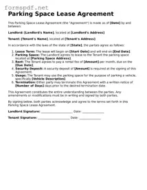 Fillable Parking Space Lease Agreement Form