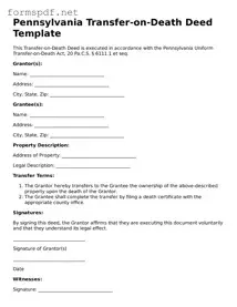 Free  Transfer-on-Death Deed Form for Pennsylvania