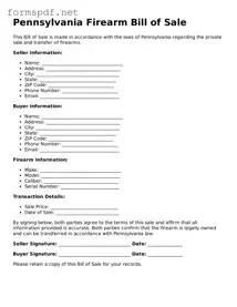 Free  Firearm Bill of Sale Form for Pennsylvania