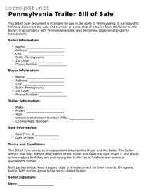 Free Trailer Bill of Sale Form for Pennsylvania