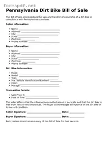 Free  Dirt Bike Bill of Sale Form for Pennsylvania