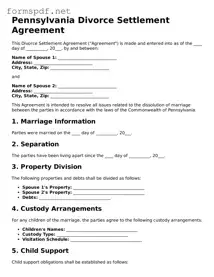 Free  Divorce Settlement Agreement Form for Pennsylvania