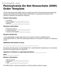 Free  Do Not Resuscitate Order Form for Pennsylvania