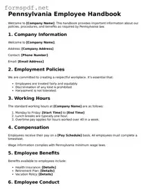 Free  Employee Handbook Form for Pennsylvania