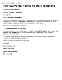 Free  Notice to Quit Form for Pennsylvania