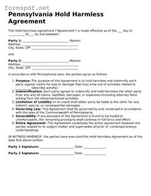 Free  Hold Harmless Agreement Form for Pennsylvania
