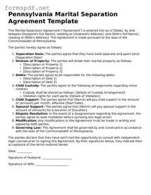 Free  Marital Separation Agreement Form for Pennsylvania