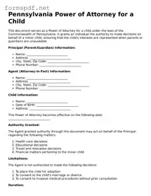 Free  Power of Attorney for a Child Form for Pennsylvania