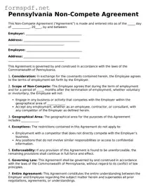 Free  Non-compete Agreement Form for Pennsylvania