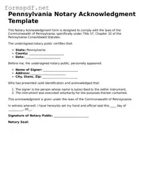 Free  Notary Acknowledgement Form for Pennsylvania