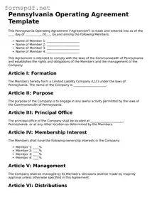 Free  Operating Agreement Form for Pennsylvania
