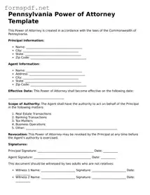 Free  Power of Attorney Form for Pennsylvania