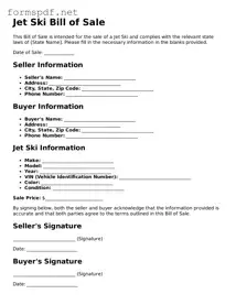 Fillable Jet Ski Bill of Sale Form