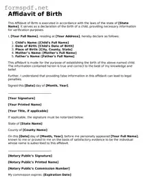 Fillable Affidavit of Birth Form