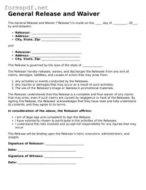 Fillable General Release and Waiver Form