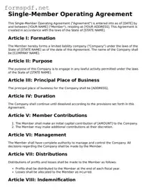 Fillable Single-Member Operating Agreement Form