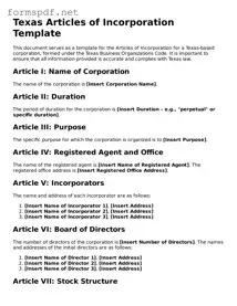 Free  Articles of Incorporation Form for Texas
