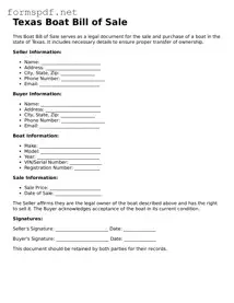 Free  Boat Bill of Sale Form for Texas