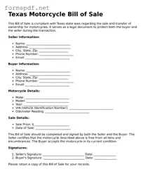 Free  Motorcycle Bill of Sale Form for Texas