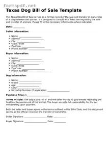 Free  Dog Bill of Sale Form for Texas