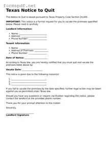 Free  Notice to Quit Form for Texas